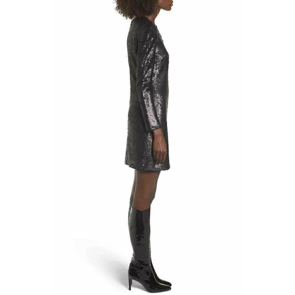Leith Womens Black Sequin V Neck Sheath Mini Dress - Picture 3 of 6